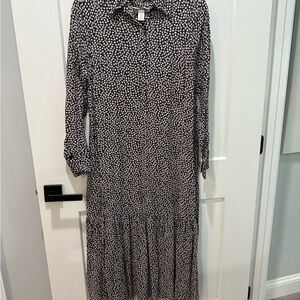 H&M black floral midi dress size medium
